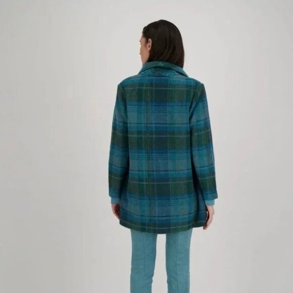 Rachel Zoe green plaid wool blend open jacket Coat - Picture 6 of 14